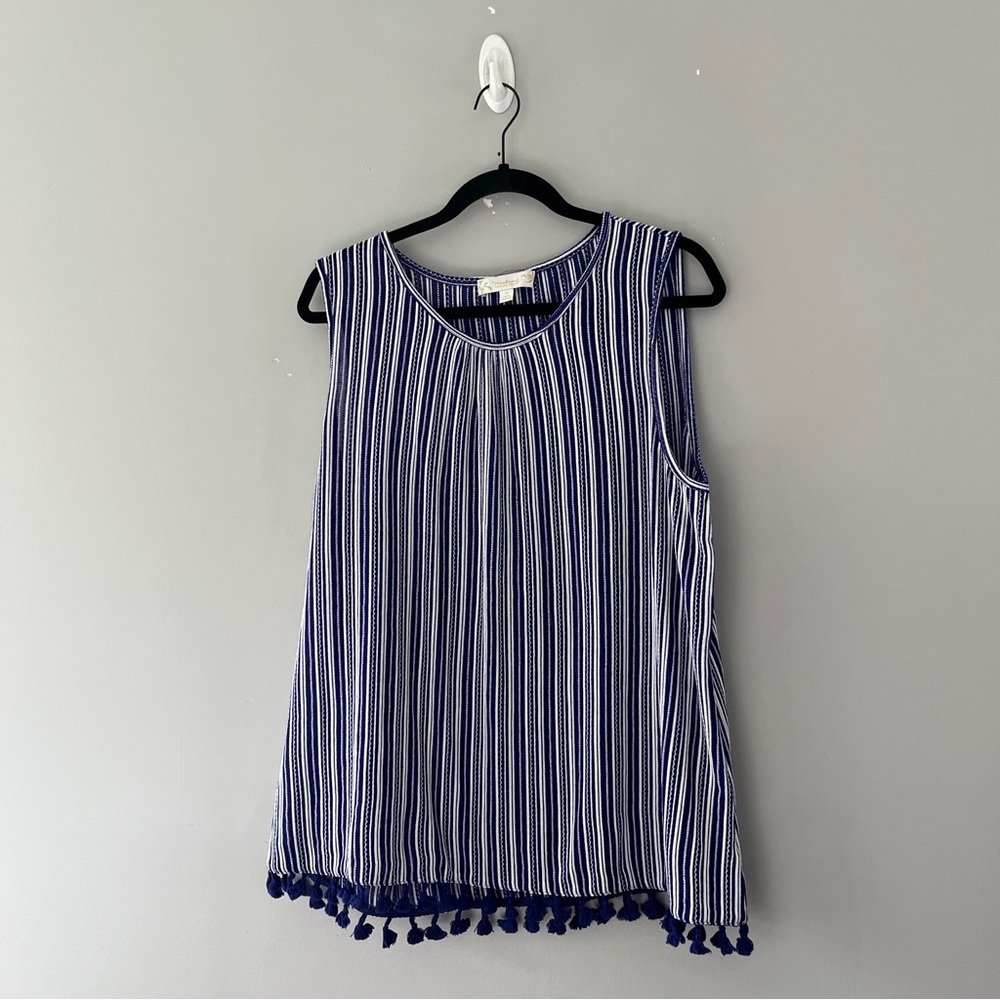 Weekend Suzanne Betro Sleeveless Blouse Blue White Stripe Resort Plus Size 1X